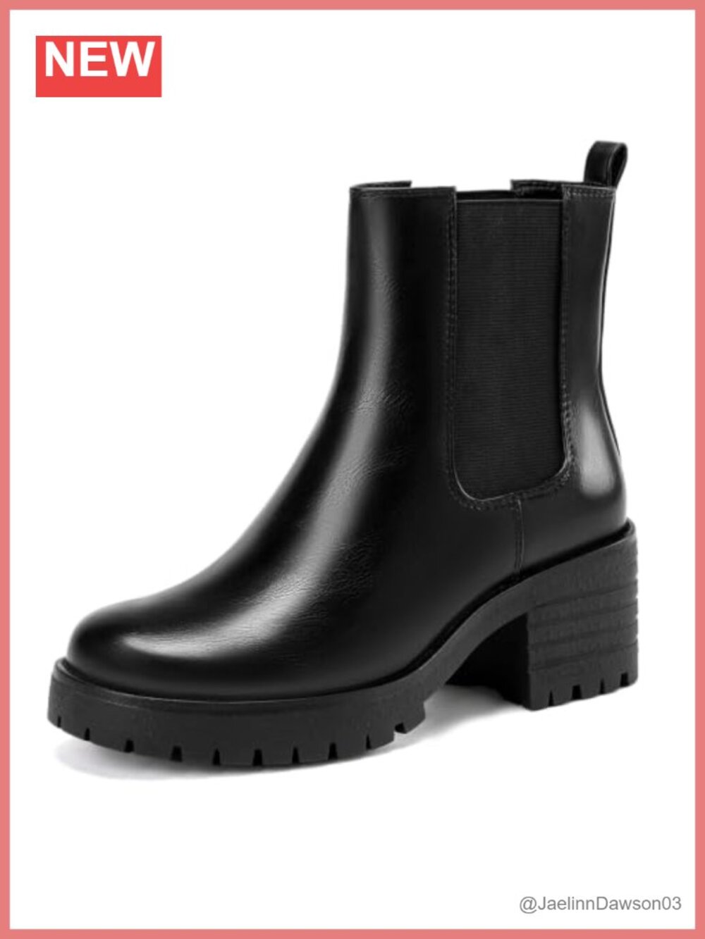 Wide Fit Chunky Heel Chelsea Ankle Boots Faux Leather Slip On